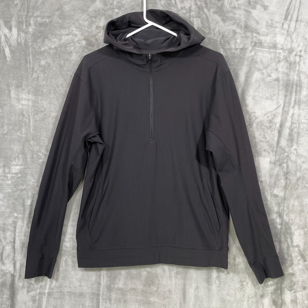 Lululemon Men's Small  1/4 Zip Henley Hoodie Wicking Activewear Running Black
